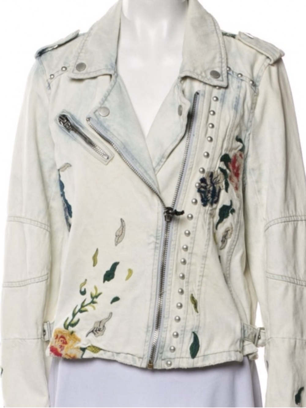BLANKNYC Floral Embroidered & Embellished Denim Moto Jacket